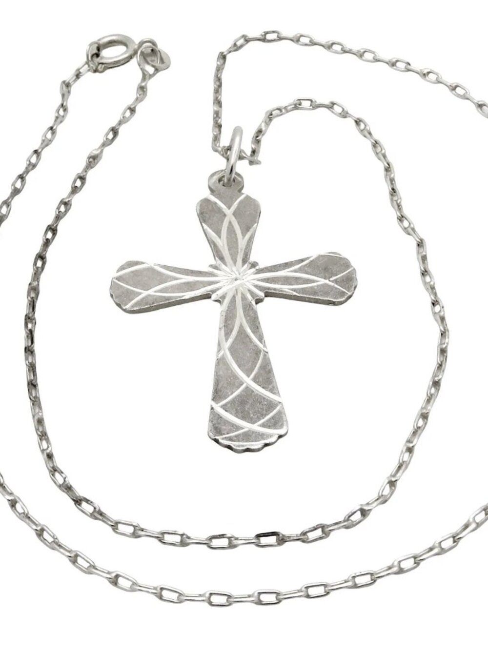 Vintage 950 Silver Textured Cross Pendant Necklace/925 Sterling Silver 20" Chain